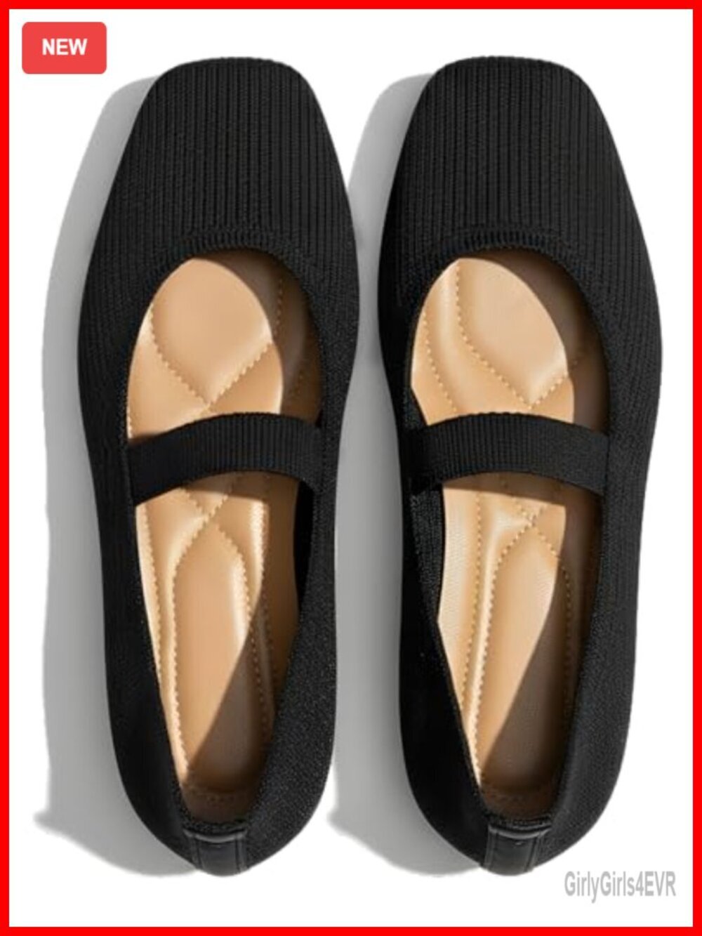Breathable Knit Square Toe Mary Jane Flats with Elastic Strap, Comfortable